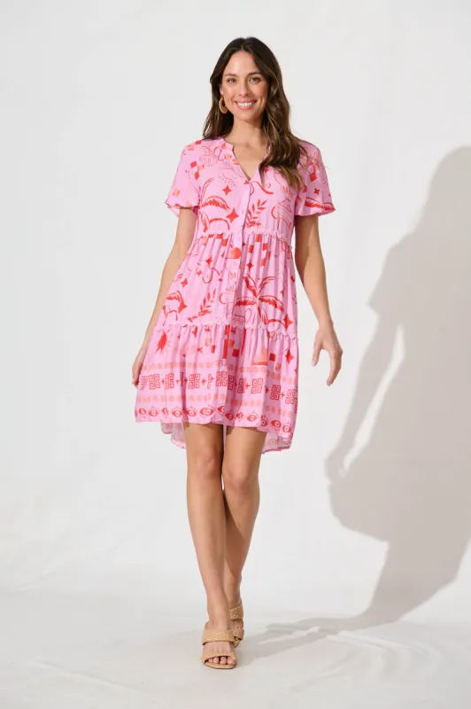 Island Dreams Smock Dress In Pink With Ric Rac Trim sold by St Frock