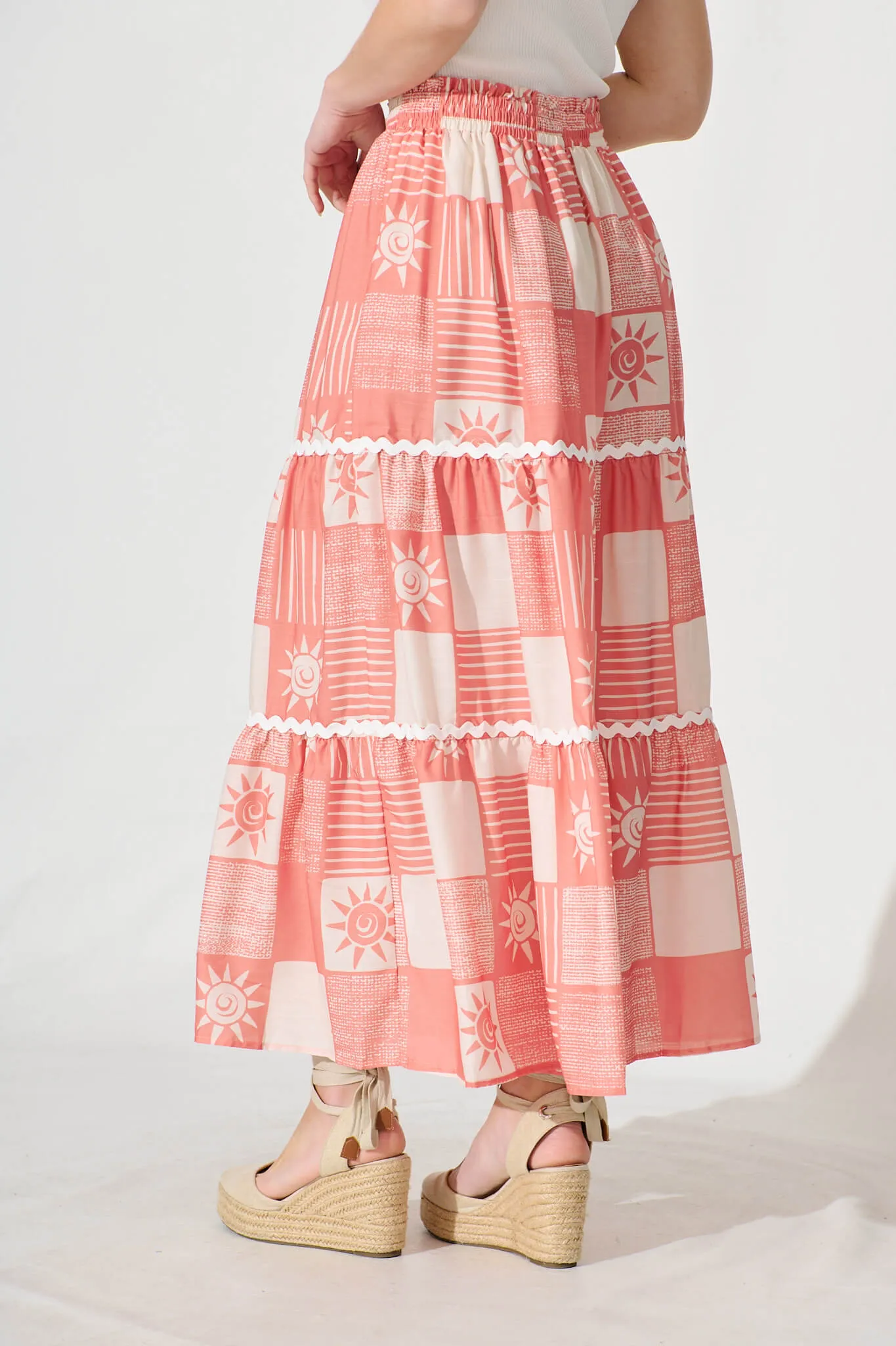 Hestia Maxi Skirt In Pink Print Ric Rac Trim Cotton Blend sold by St Frock product image thumbnail 3