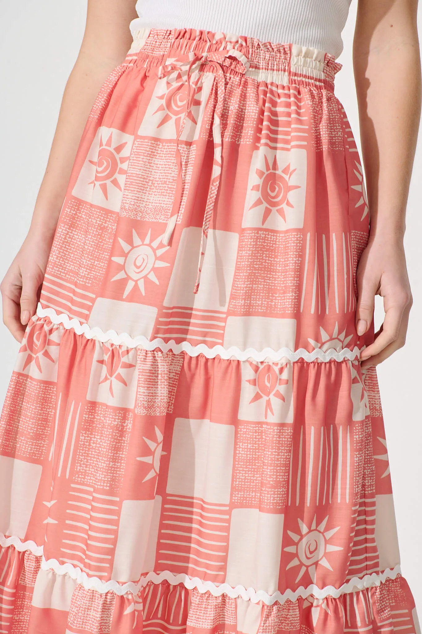 Hestia Maxi Skirt In Pink Print Ric Rac Trim Cotton Blend sold by St Frock product image thumbnail 5