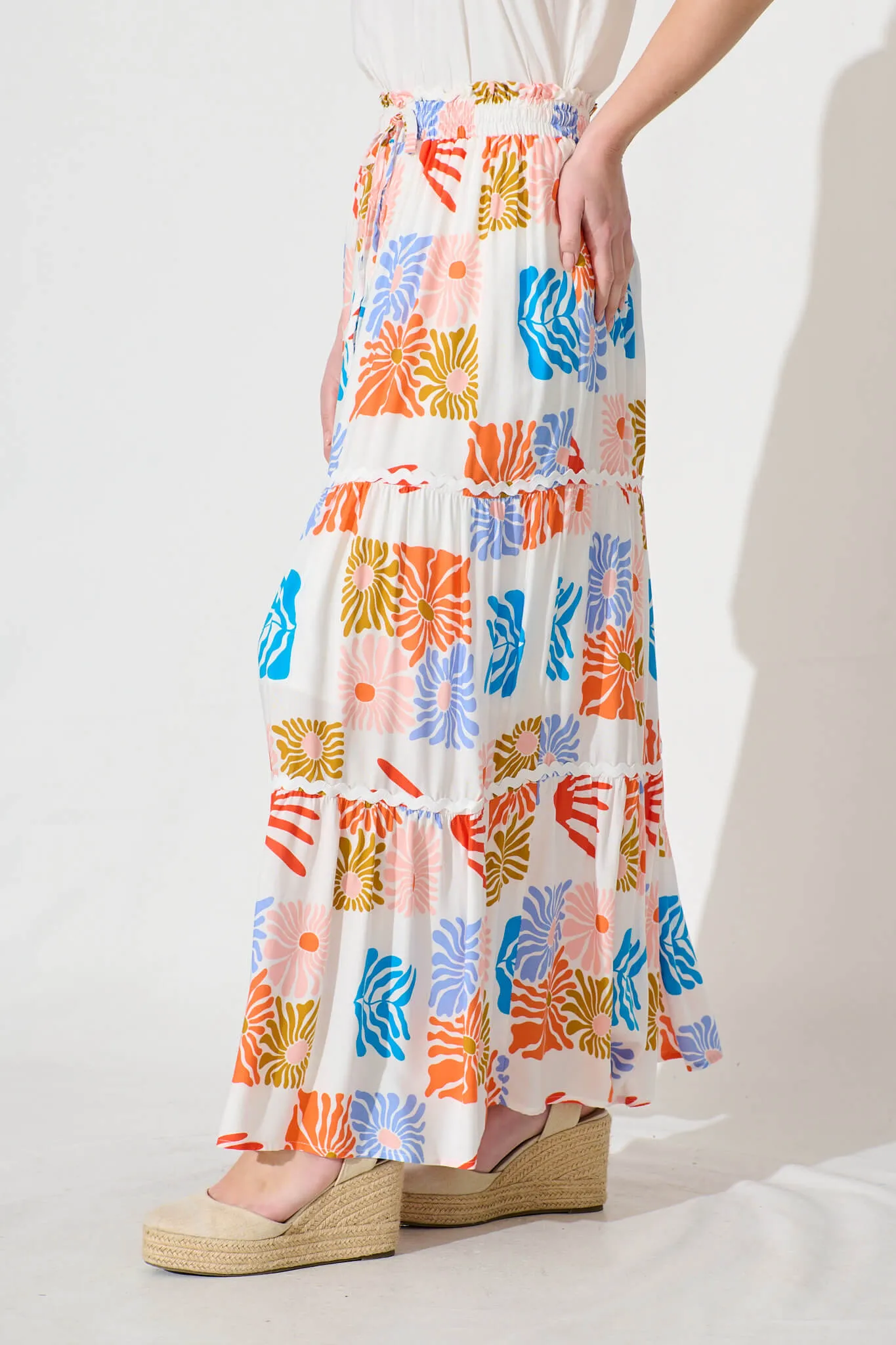 Minima Maxi Skirt In White Multi With White Ric Rac Trim sold by St Frock product image thumbnail 2