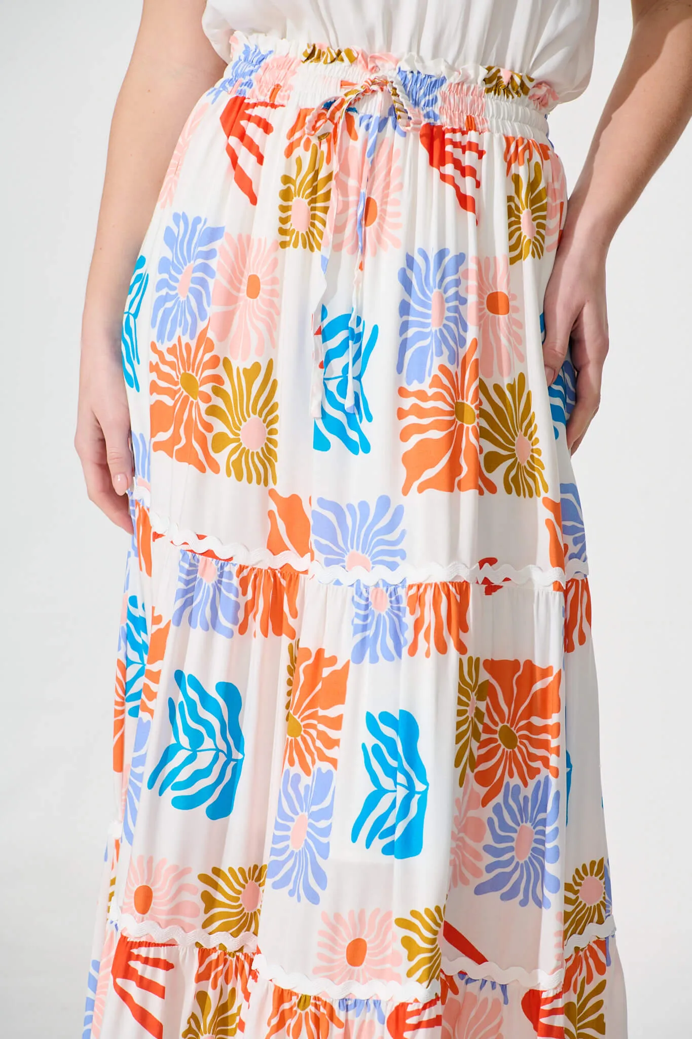 Minima Maxi Skirt In White Multi With White Ric Rac Trim sold by St Frock product image thumbnail 5