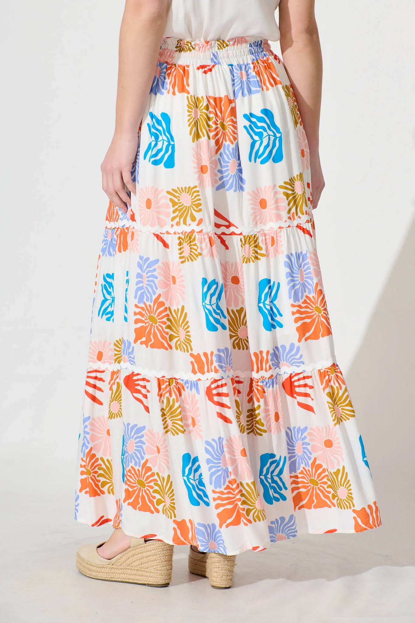 Minima Maxi Skirt In White Multi With White Ric Rac Trim sold by St Frock product image thumbnail 3