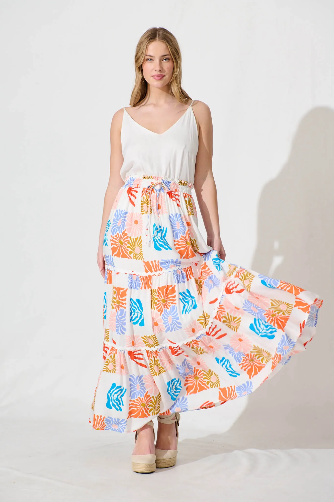 Minima Maxi Skirt In White Multi With White Ric Rac Trim sold by St Frock product image thumbnail 4