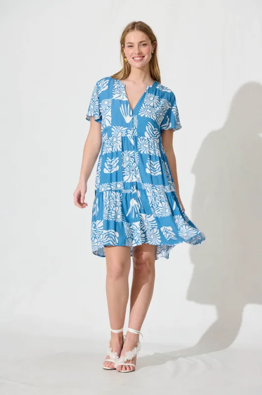 Edenvale Smock Dress In Blue And White Flower Print sold by St Frock