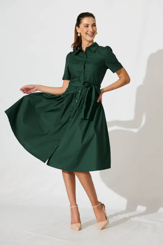 Annmarie Midi Shirt Dress In Emerald sold by St Frock