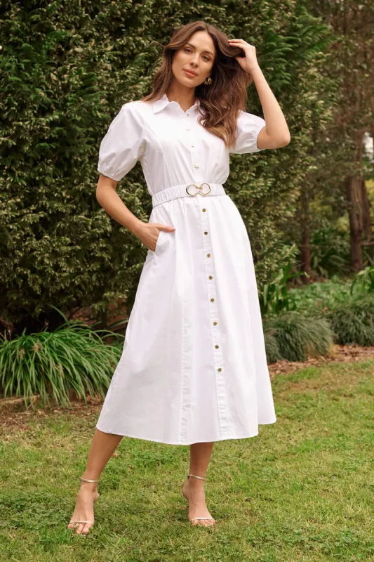 Lydon Midi Dress In White Cotton sold by St Frock