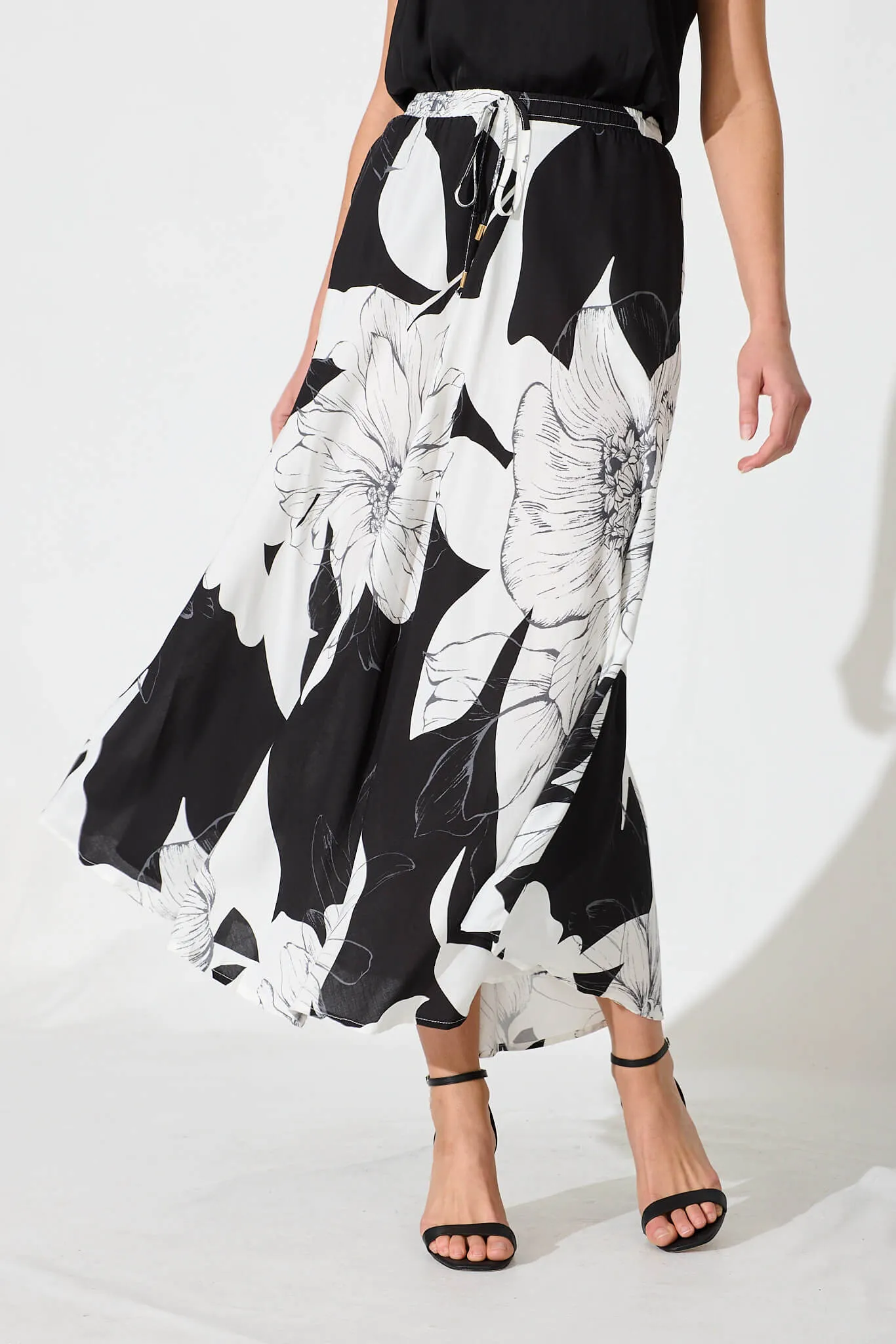 Farrell Maxi Skirt In Black With White Floral sold by St Frock product image thumbnail 2