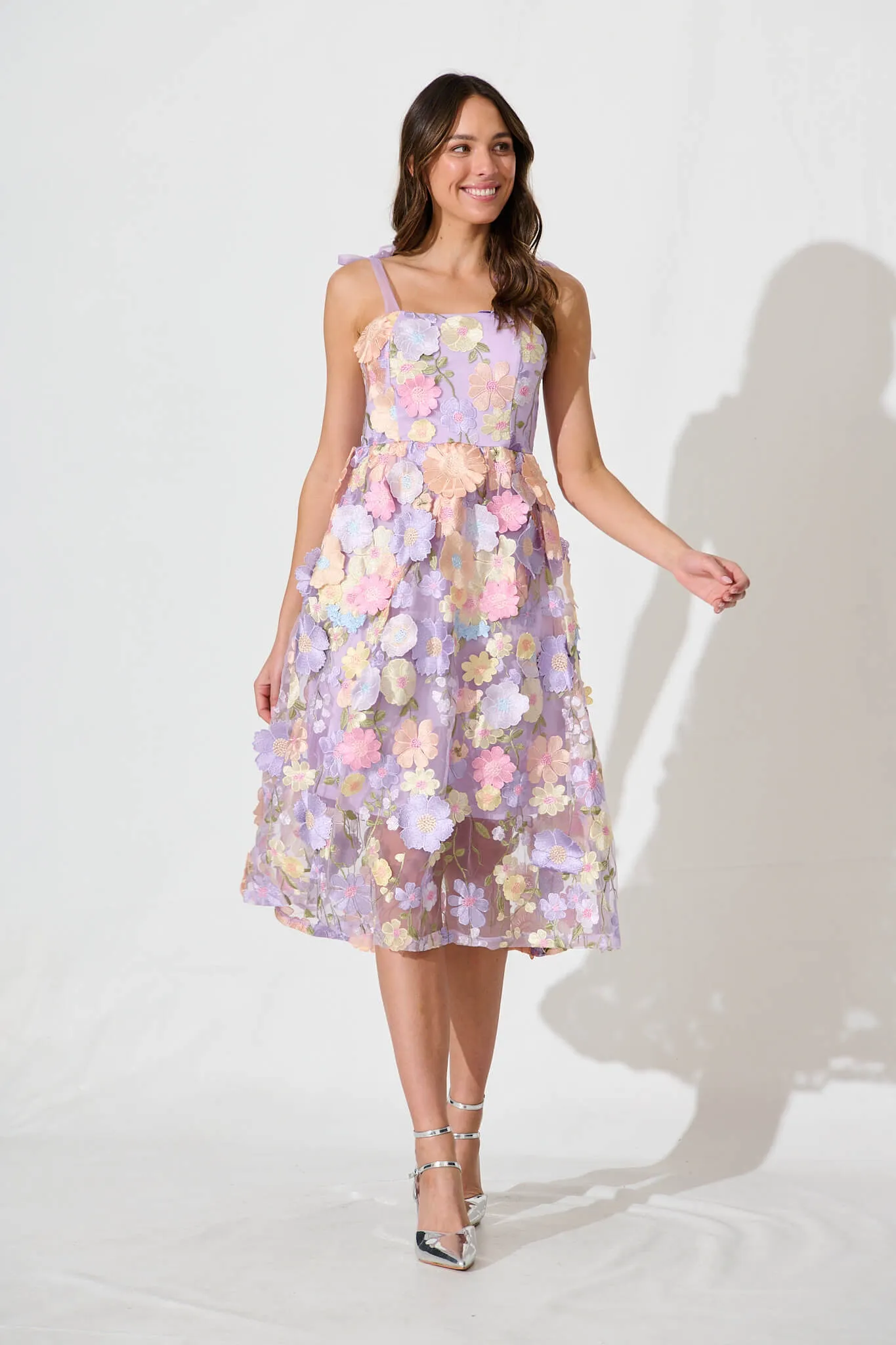 Garden Of Time Midi Dress In Lilac Floral Embroidered Tulle sold by St Frock product image thumbnail 2