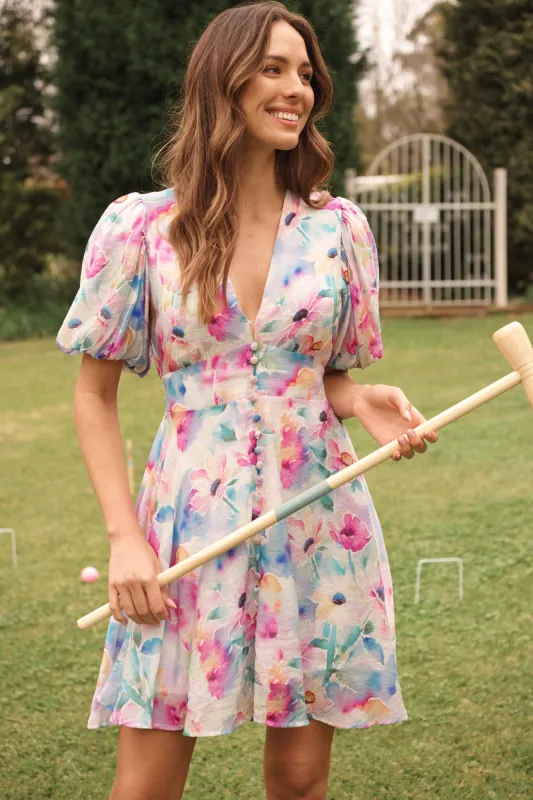 Clarissa Dress In Pastel Watercolour Floral sold by St Frock