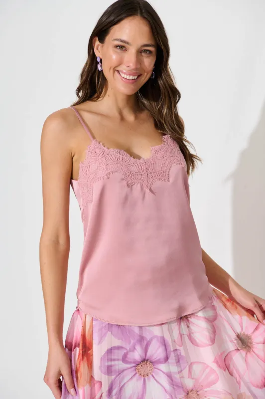 Manthis Cami Top In Rose Satin sold by St Frock