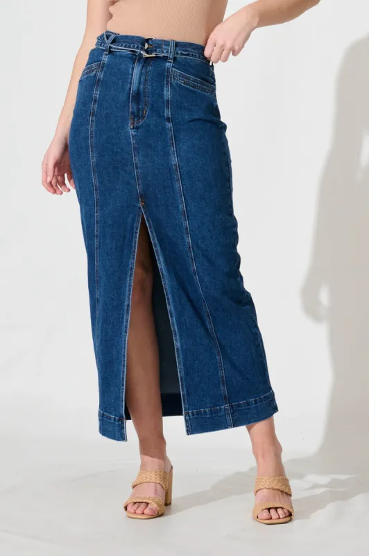 Darianne Maxi Denim Skirt In Dark Blue Denim sold by St Frock