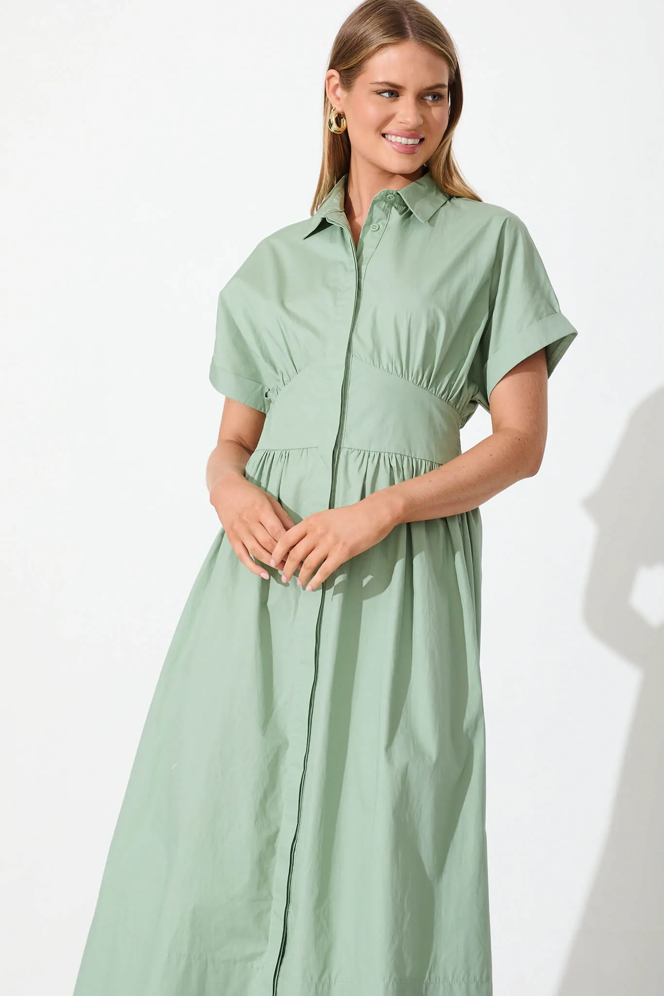 Cielo Midi Dress In Sage Green Cotton sold by St Frock product image thumbnail 2
