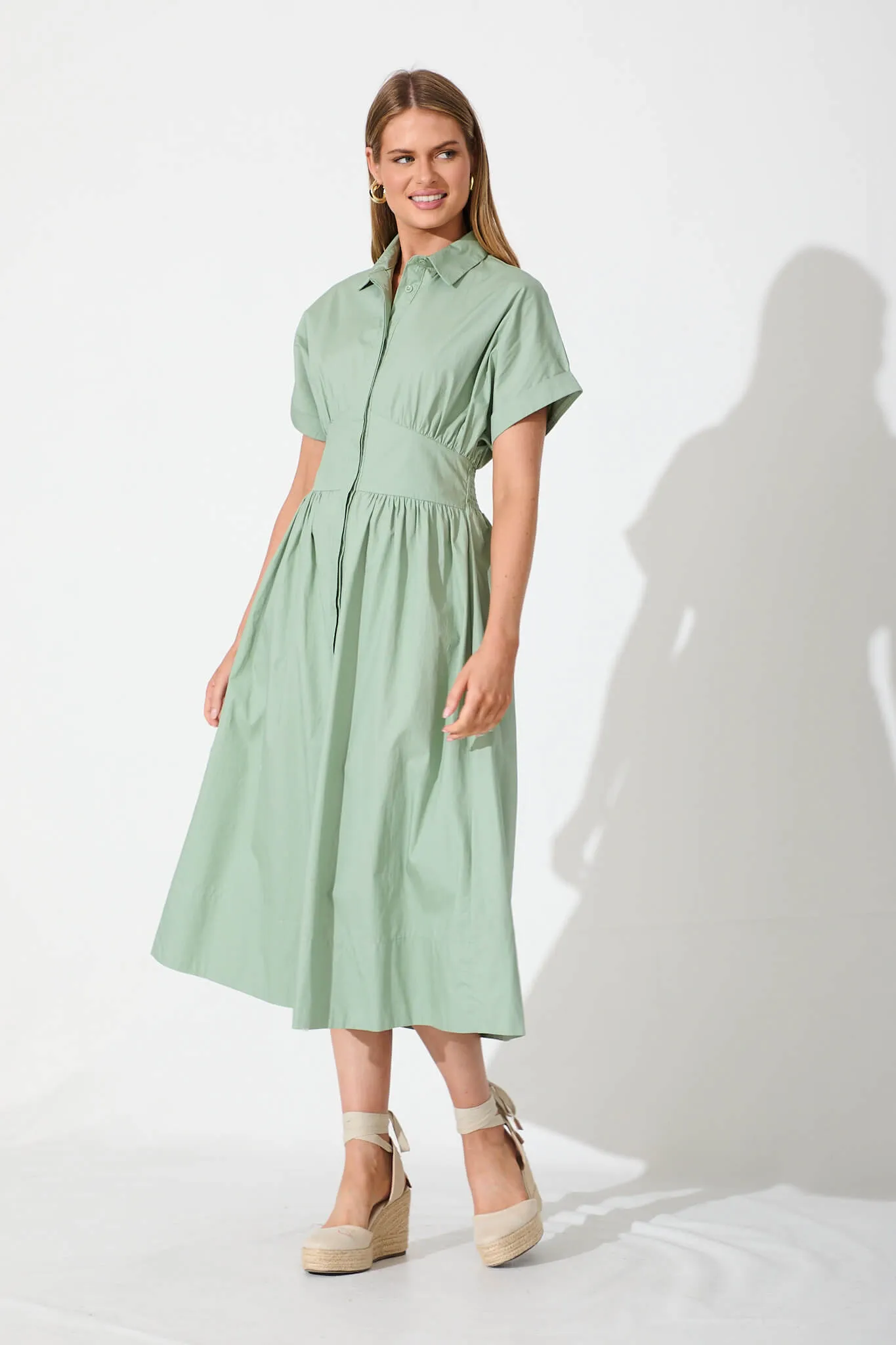Cielo Midi Dress In Sage Green Cotton sold by St Frock product image thumbnail 5