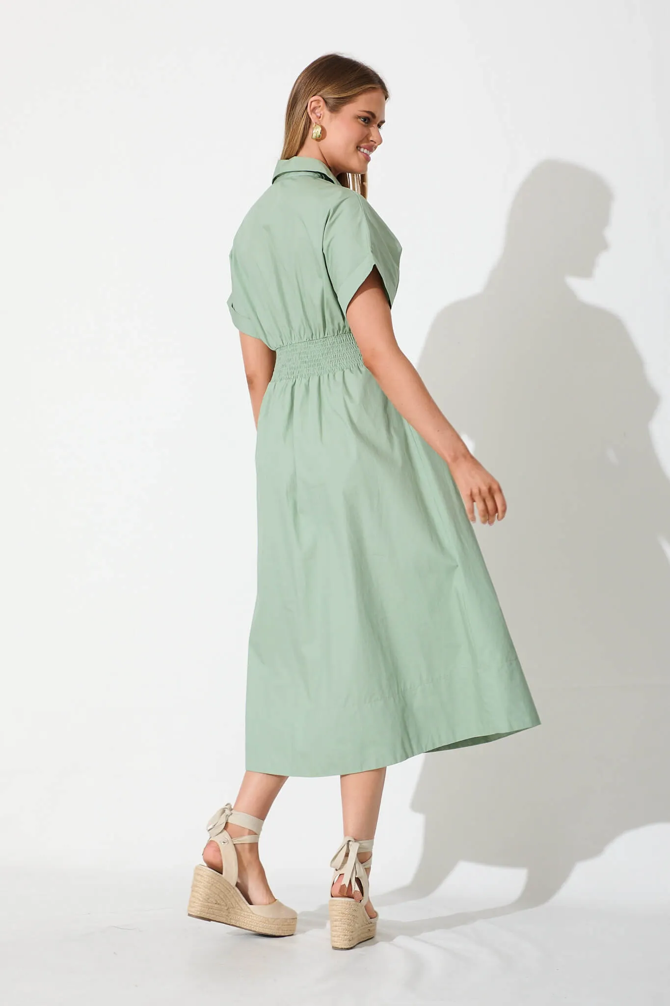 Cielo Midi Dress In Sage Green Cotton sold by St Frock product image thumbnail 4