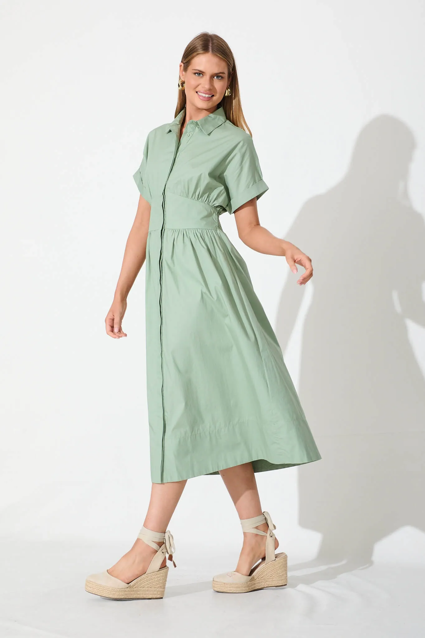 Cielo Midi Dress In Sage Green Cotton sold by St Frock product image thumbnail 3