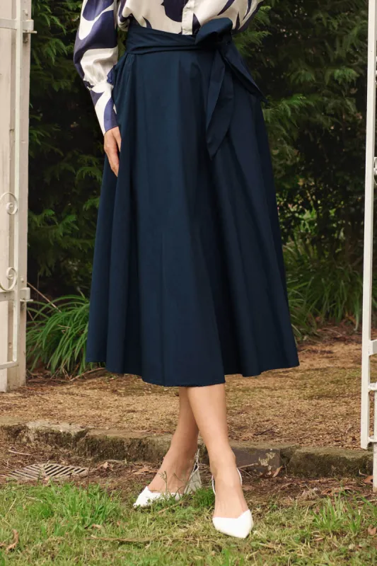 Ivy Midi Skirt In Navy Cotton sold by St Frock