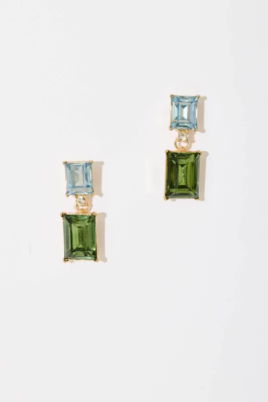 Selma Drop Earrings In Blue And Green Diamante sold by St Frock