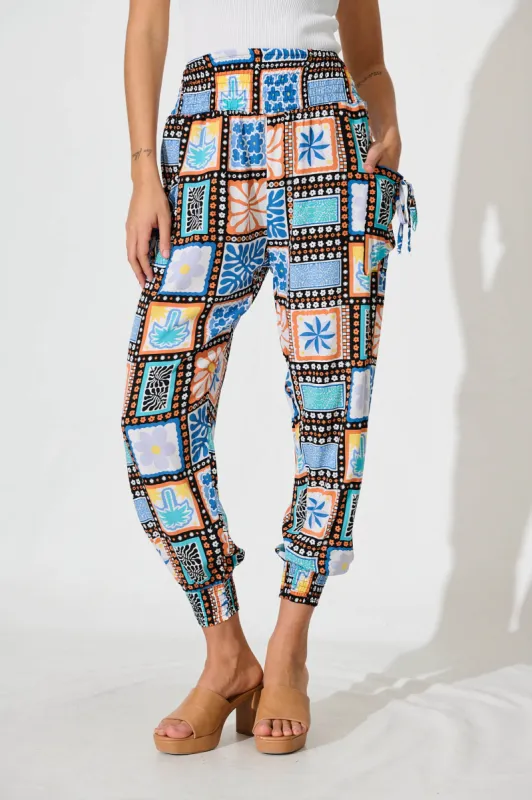 Gabby Lounge Pants In Black With Multi Tile Print sold by St Frock