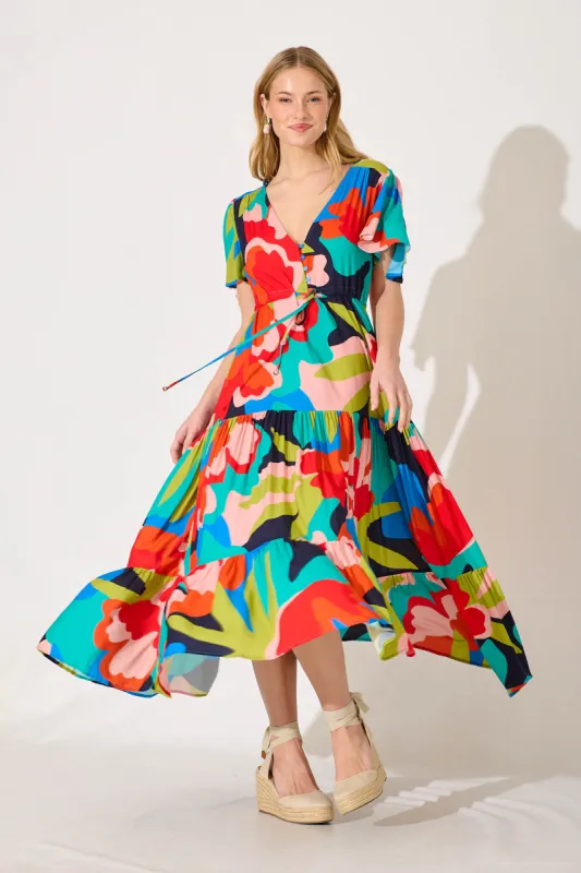 Violet Maxi Dress In Navy Bright Multi Print sold by St Frock