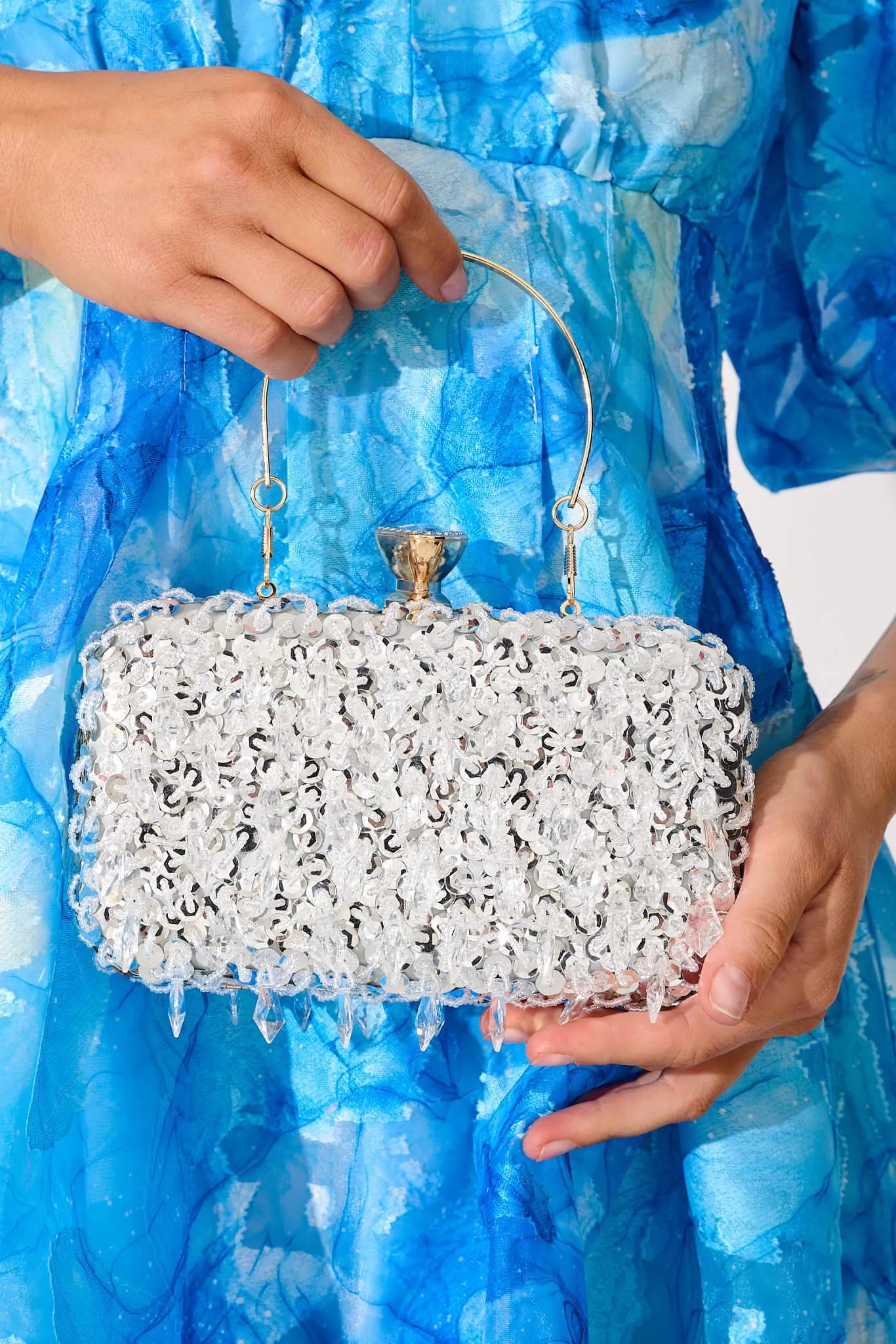 Alma Clutch Bag In Silver Sequin And Diamante sold by St Frock product image thumbnail 3