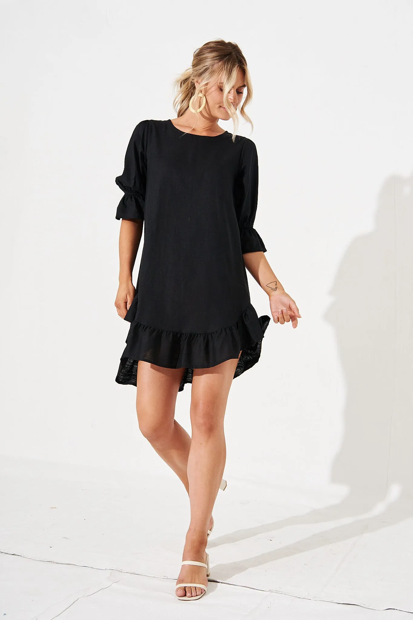 Loveline Dress in Black Linen Blend sold by St Frock