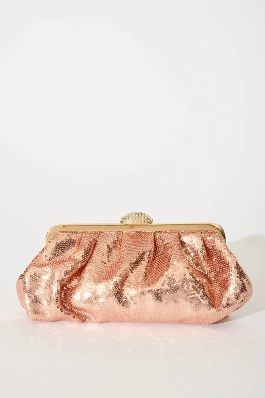 Aida Clutch Bag In Rose Gold Sequin sold by St Frock