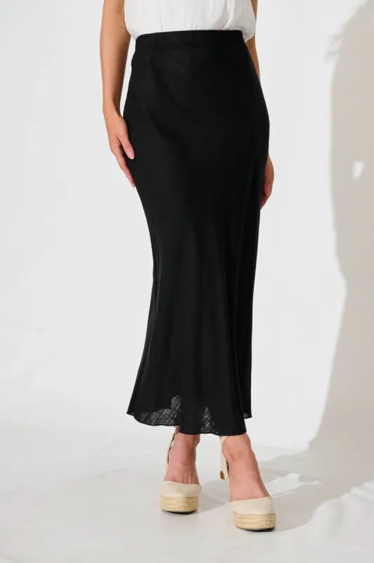 Calaveras Midi Skirt In Black Linen Blend sold by St Frock