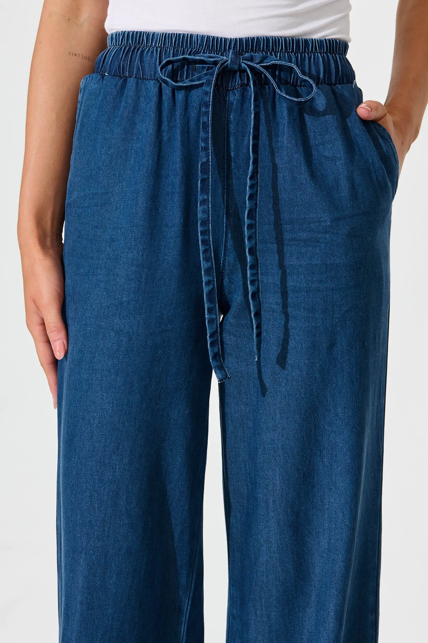 Oden Pants In Dark Blue Chambray sold by St Frock product image thumbnail 5