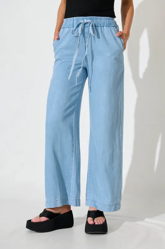 Oden Pants In Light Blue Chambray sold by St Frock