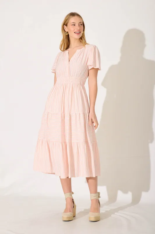 Palm Springs Midi Dress In Blush And White Stripe sold by St Frock