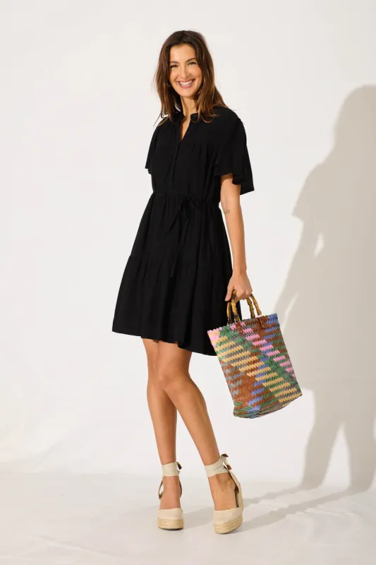 Rosemary Smock Dress In Black Linen Blend sold by St Frock