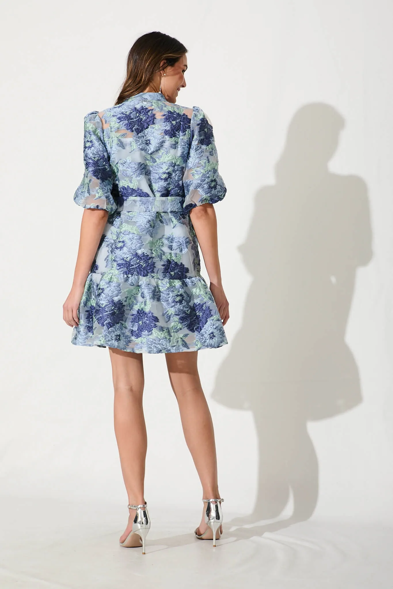 Giuliette Shirt Dress In Blue Floral Organza Jacquard sold by St Frock product image thumbnail 4