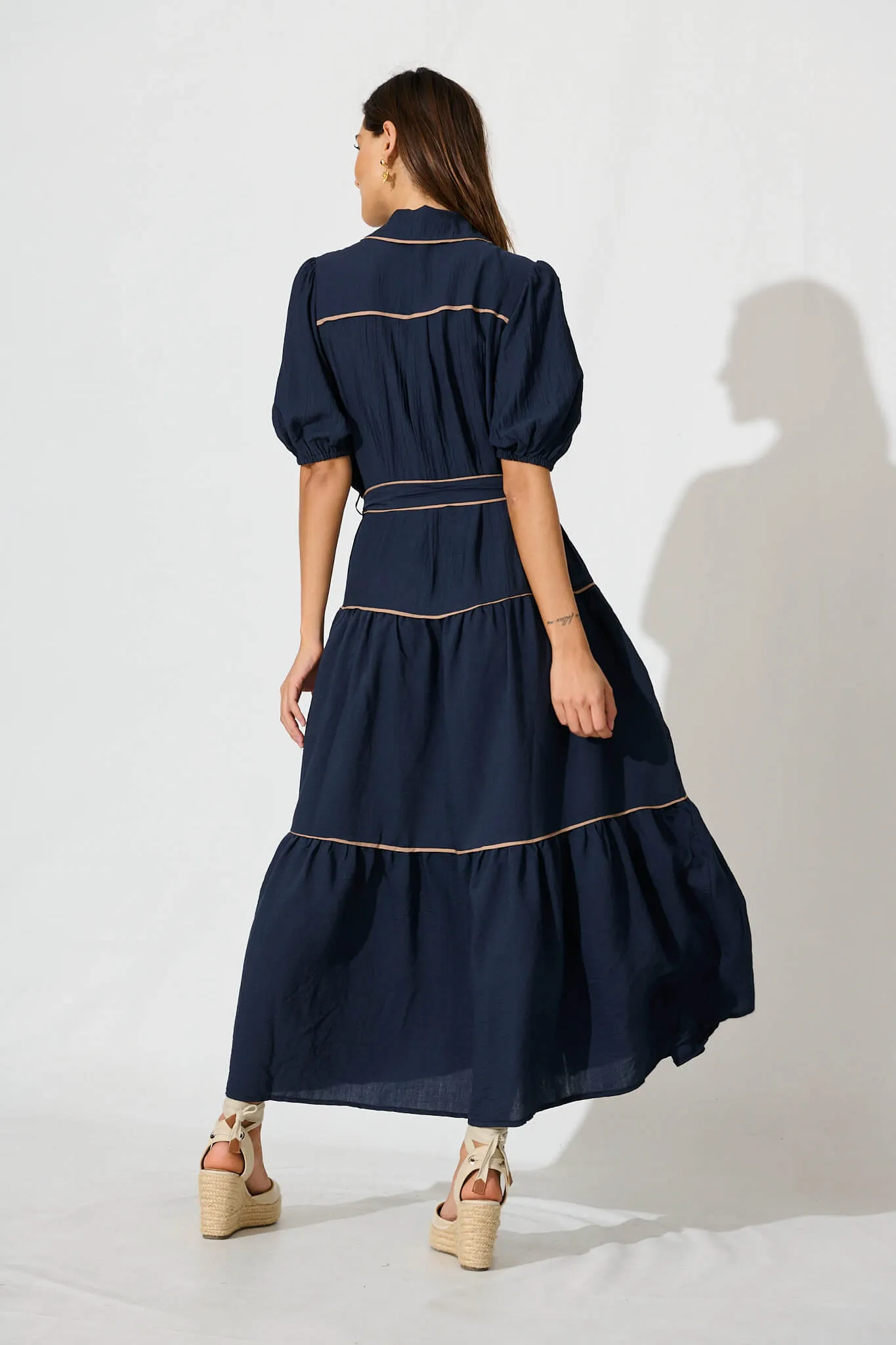 Impression Maxi Shirt Dress In Navy With Contrast Piping sold by St Frock product image thumbnail 4