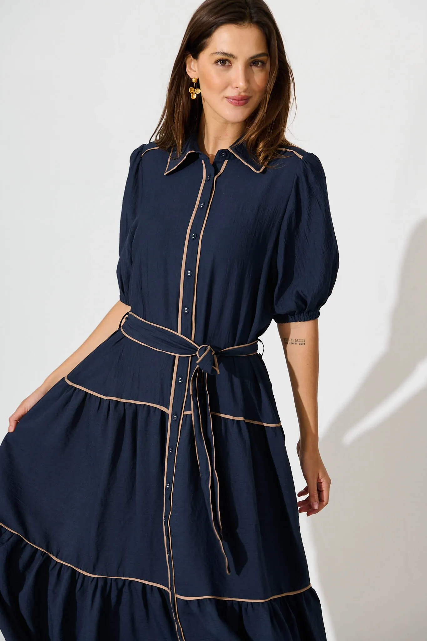 Impression Maxi Shirt Dress In Navy With Contrast Piping sold by St Frock product image thumbnail 2