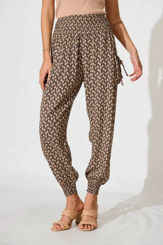 Gabby Lounge Pants In Beige With Black Tile Print sold by St Frock