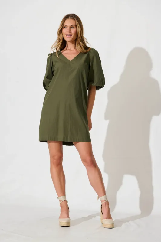 Ashlynn Dress In Khaki Cotton sold by St Frock