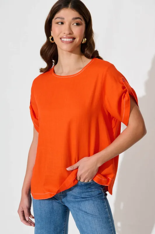 Admire Top In Orange Linen Blend sold by St Frock