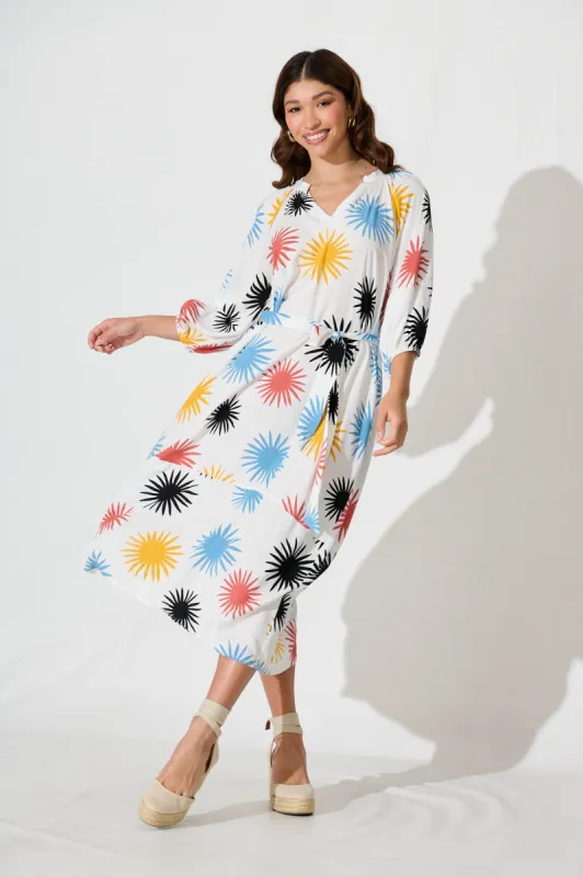 Hinsdale Maxi Dress In White With Multi Print sold by St Frock