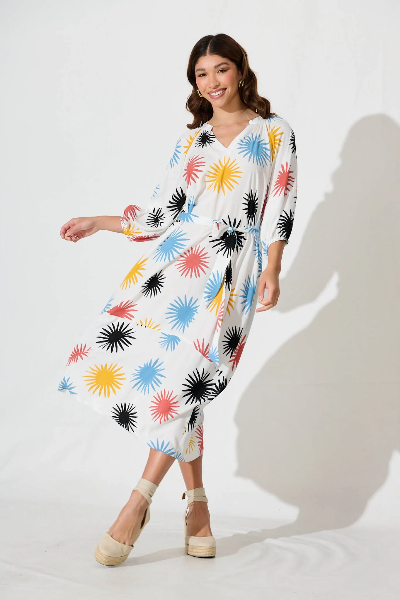 Hinsdale Maxi Dress In White With Multi Print sold by St Frock