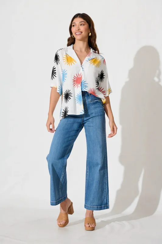 Florentio Shirt In White With Multi Print sold by St Frock