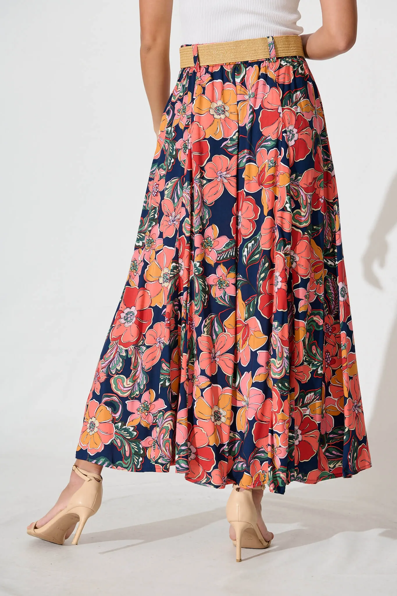 Amadore Midi Skirt In Navy With Rust Floral sold by St Frock product image thumbnail 3