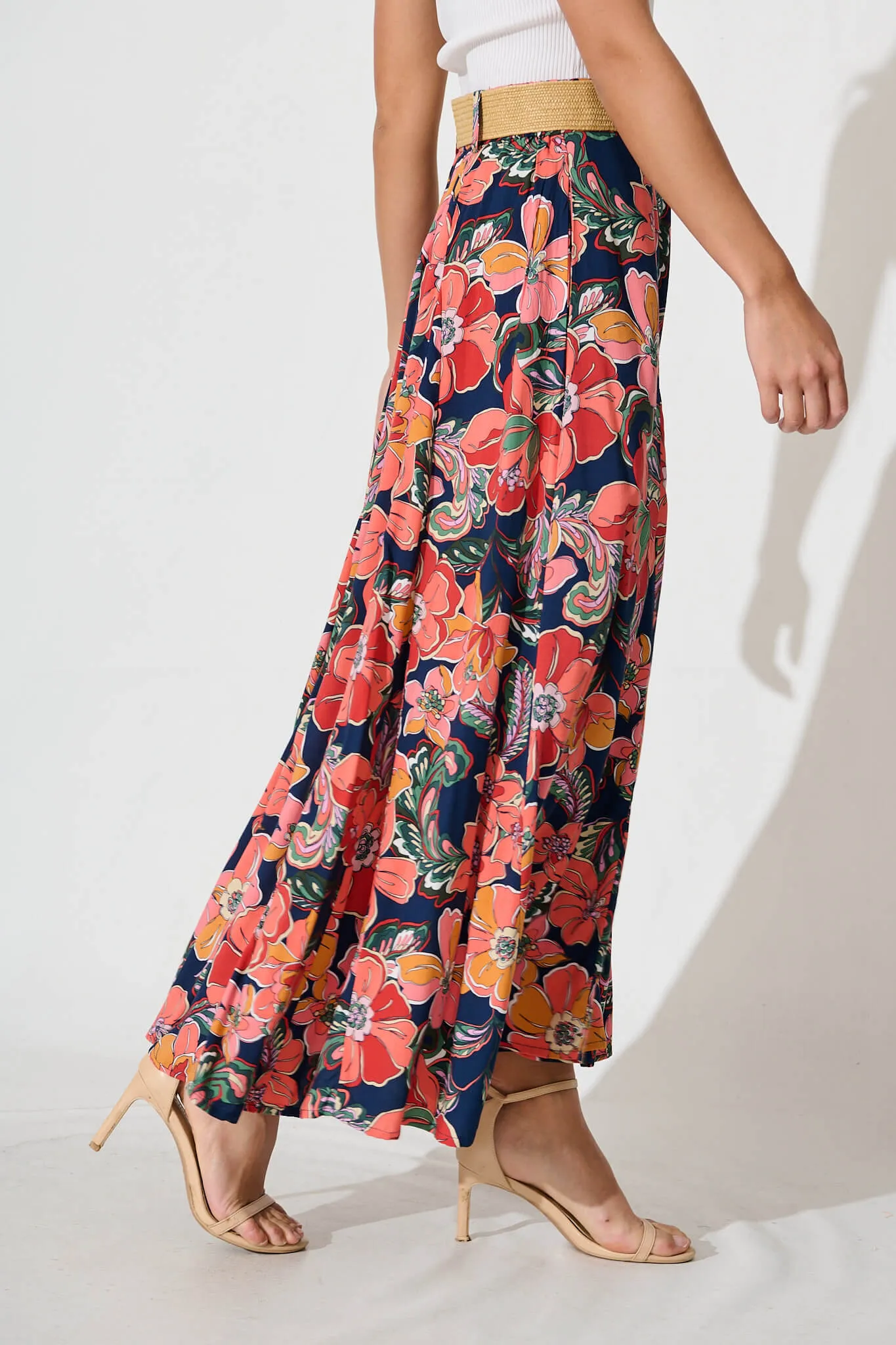 Amadore Midi Skirt In Navy With Rust Floral sold by St Frock product image thumbnail 2