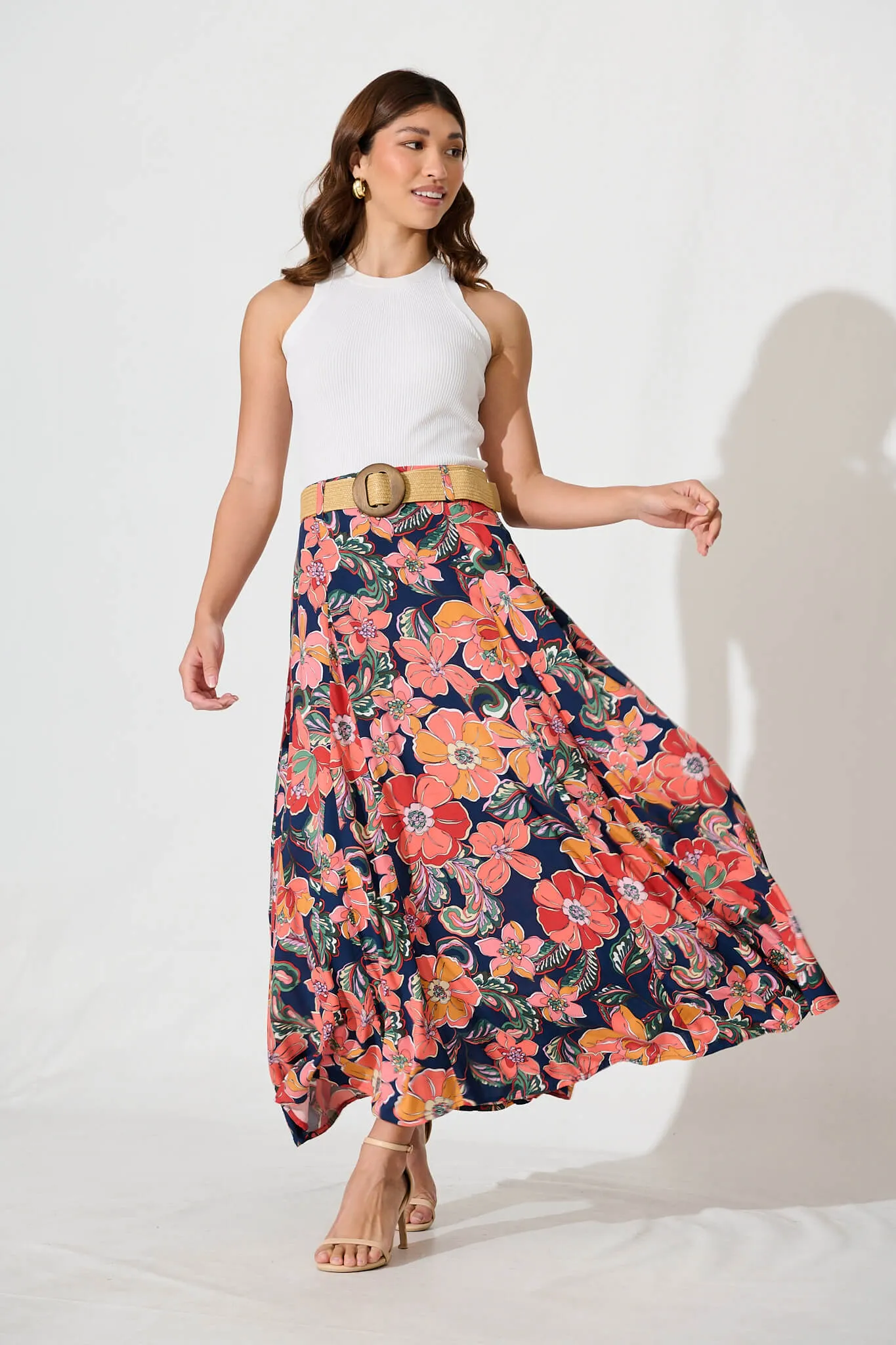Amadore Midi Skirt In Navy With Rust Floral sold by St Frock product image thumbnail 4