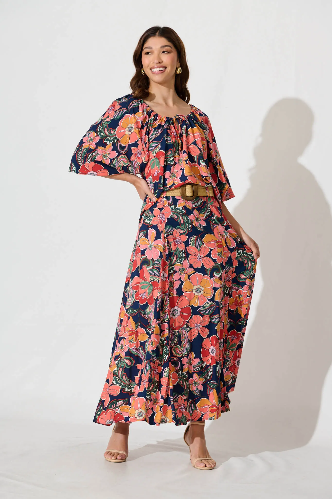 Amadore Midi Skirt In Navy With Rust Floral sold by St Frock product image thumbnail 5
