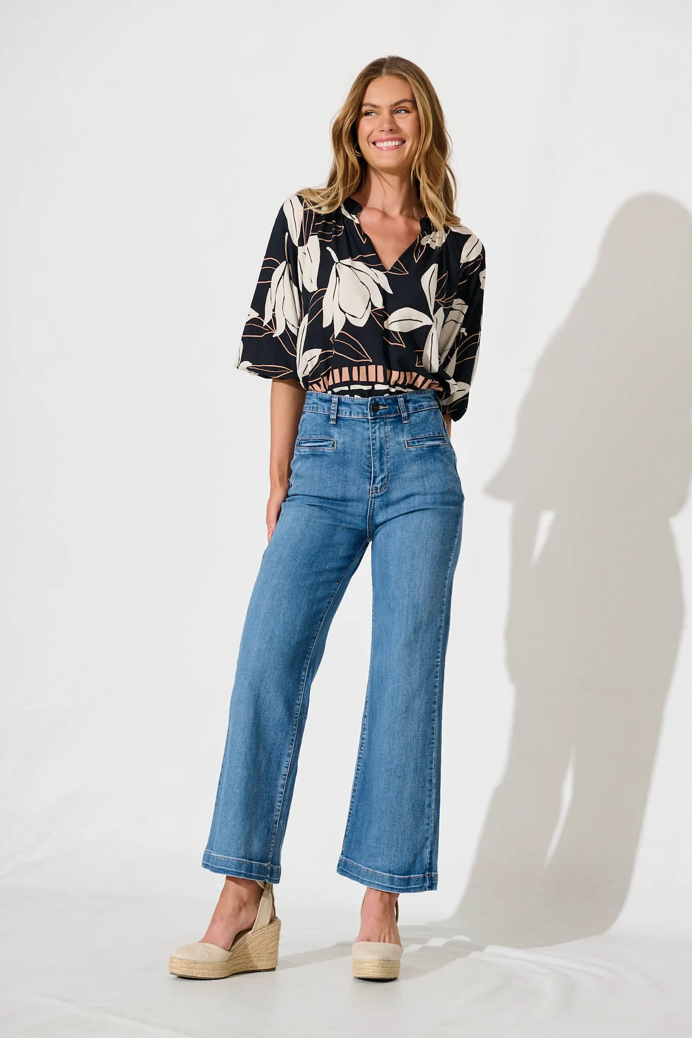 Heartbeat Top In Black With Cream And Brown Leaf Print sold by St Frock product image thumbnail 4