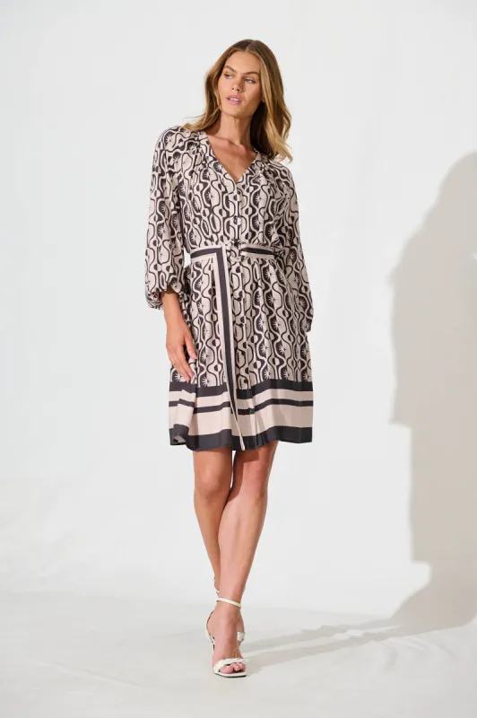 Marguerite Shirt Dress In Charcoal With Tan Star Print sold by St Frock