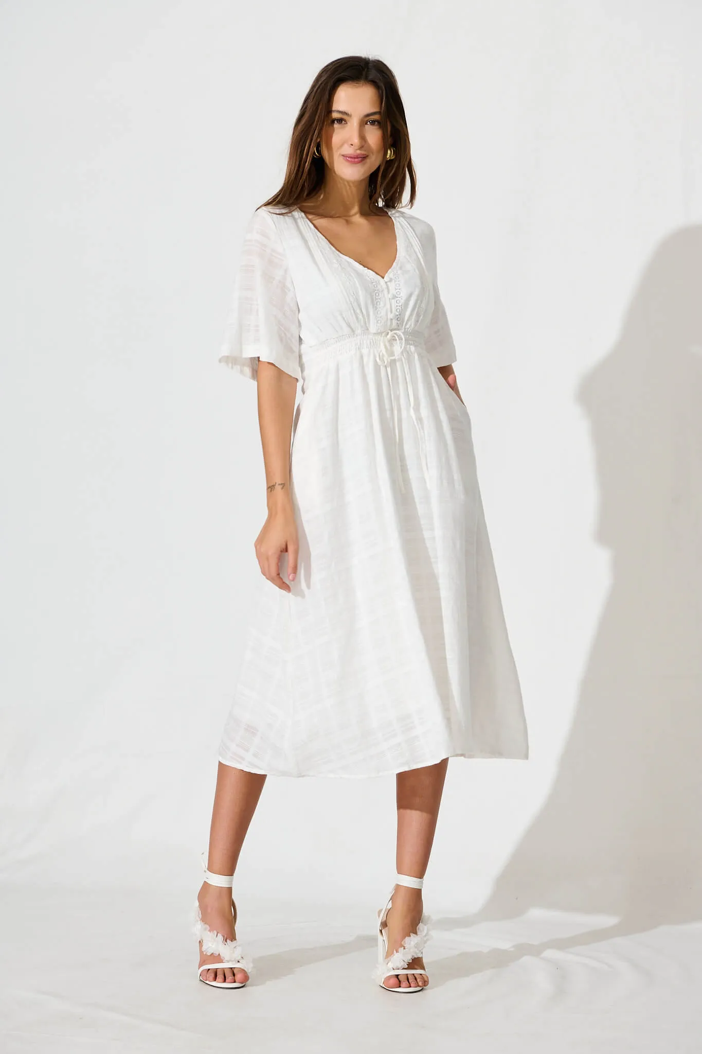 Kersey Midi Dress In White Cotton sold by St Frock
