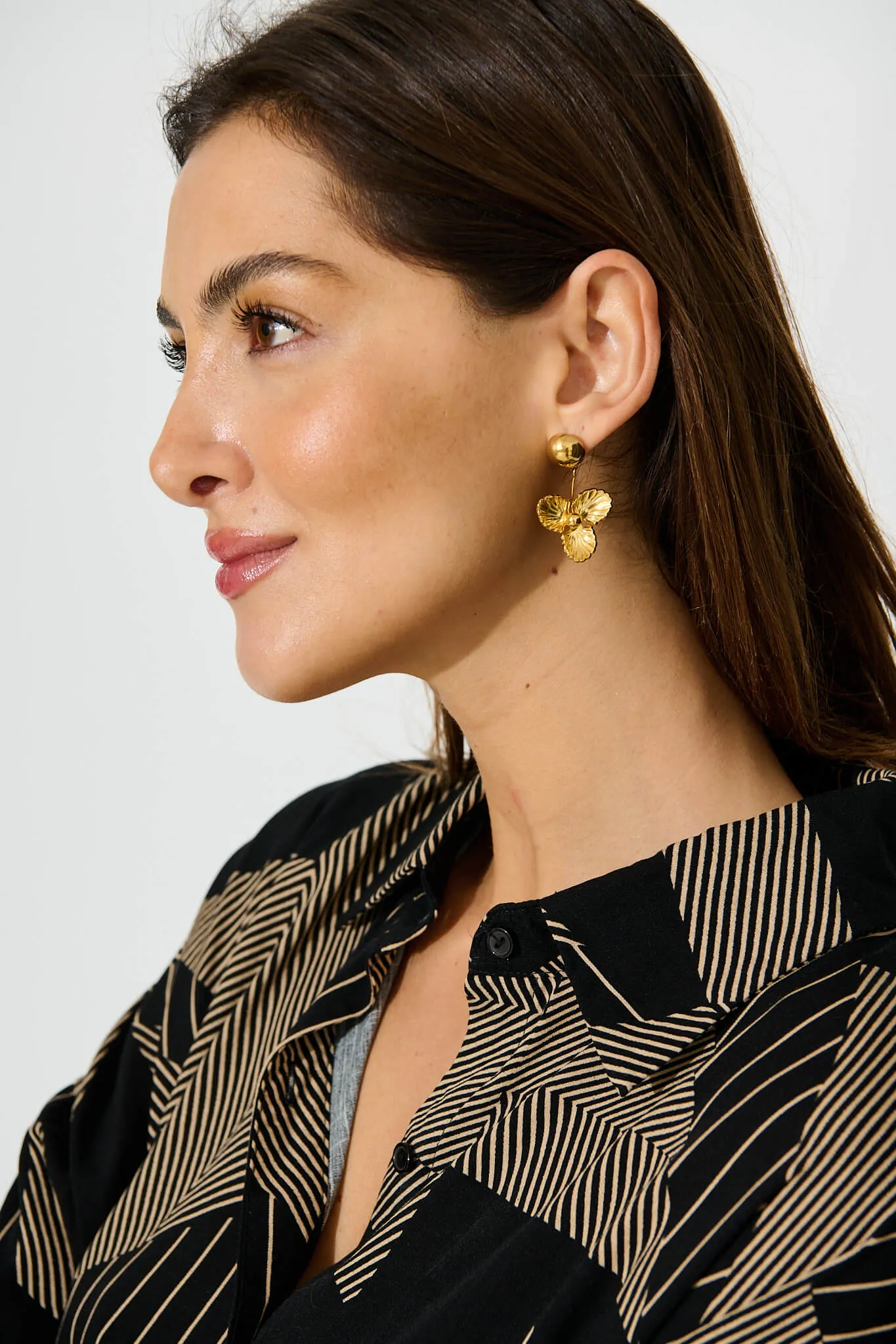 Kiera Flower Drop Earrings In 18K Gold Plated sold by St Frock product image thumbnail 3