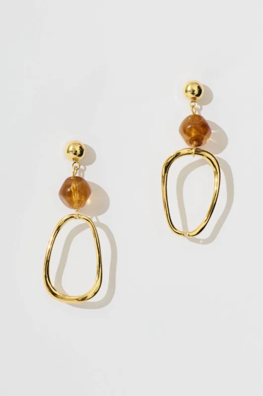 Bartlett Earrings In Gold With Brown Resin sold by St Frock