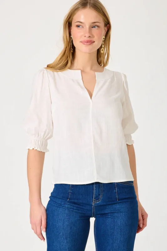 Tiana Top In White Cotton Linen sold by St Frock